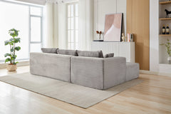 Compression Sectional Couch with Comfy Chaise, Boneless L Shape Sofa with Deep Seat, Minimalist Modular Couches Sleeper for Living Room Bedroom Apartment Lounge,corduroy,Grey