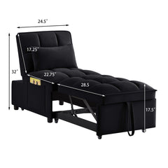 4 in1 Multi-Function Single Sofa Bed with Storage Pockets,Tufted Single Pull-out Sofa Bed with Adjustable Backrest and Pillows ,Convertible  Chaise Lounge,Black