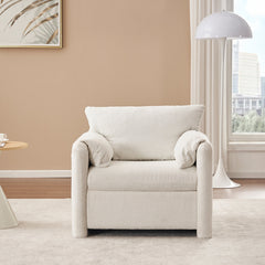 002 Fixed-Modern Accent Chair Single Seater - Plush Chenille Lounge Chair with High-Resilience Cushion, Compact Reading Chair for Living Room, Bedroom, Dorm Room & Apartment-Armchair, Ivory White