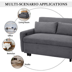 Modern Convertible Pull-out Sofa Bed with USB Ports, Dark Grey Corduroy, 57.48'
