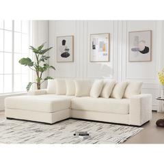 [NEW ARRIVED] [VIDEO PROVIDED] Oversized Two-Piece  Couches,  L Shaped Sofa, Corduroy, Left Chaise Daybed,with Armrests,Eight Throw Pillows,Corner Sofa,Easy To Assemble, Beige