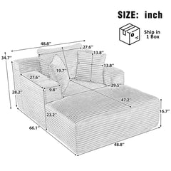 Modern Black Corduroy Chaise Lounge Sofa Bed with Removable Pillows, 48.8' Upholstered Sleeper Sofa