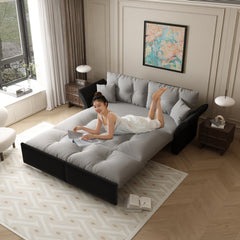 74.8' Queen Pull Out Sofa Bed, 3-in-1 Convertible Sleeper Tufted Sofa with 2 Soft Pillows,Multi-Functional Velvet Loveseat Bed,Grey(New Sku:W1885S00170/W1885S00218)