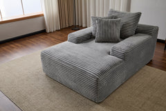 Oversized Chaise Lounge Chair Cozy Cloud Couch, Modern Plush Corduroy Upholstered Sleeper Sofa Daybed with 3 Throw Pillows and Wide Armrest for Living Room, No Assembly Required,Grey
