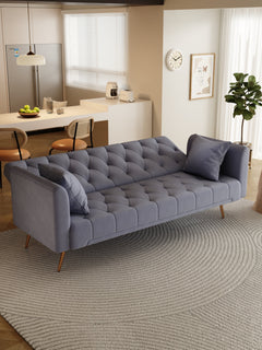71-inch convertible love seat sofa, American vintage grey velvet material, suitable for small living room, bedroom, office