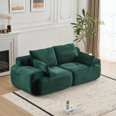 Modern Memory Foam Compressed Sofa,2 Seater Large Sectional Couches for Living Room,Pet-Friendly Cloud Modular Sectional Sofa,Corduroy Fabric,Extra Deep Loveseat,No Assembly required, Green