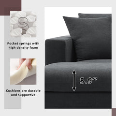 Modern Sectional Sofa with Convertible Ottoman and 2 Free Pillows, L-shaped 4-Seat Polyester Fabric Couch Set, Black