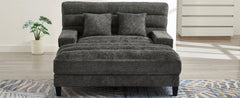 Modern Chaise Lounge Sofa 57.1' Sofa Bed with Adjustable Backrest and LED Light Strip, Grey Chenille Upholstered
