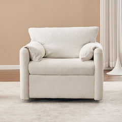 Swivel-Modern Swivel Accent Chair Single Seater - 360° Rotating Lounge Chair with Chenille Fabric & High-Resilience Cushion, Ergonomic Reading Sofa Chair for Living Room,Bedroom,Office-Ivory White