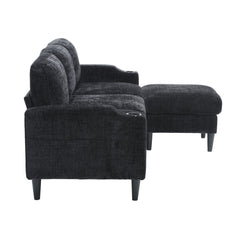 UNITED  WE WIN Sofa for three, solid wood frame, Chenille fabric, side pocket, with two cup holders, footstool with storagestorage sofa /Living room sofa cozy sectional  sofa