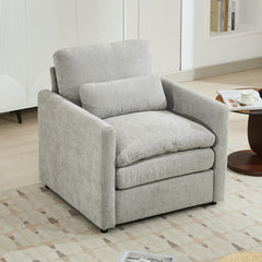Cozy Upholstered Armchair Oversized Comfy Cloud Sofa Double Cushion Single Sofa in Light Grey Chenille, 31.9'