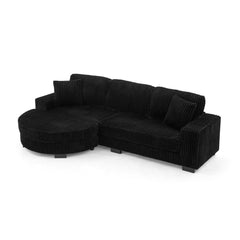 Corduroy Tufted Upholstered Sleeper Sectional Sofa, L-Shaped Modular Convertible Sofa , The arc-shaped footstool can be placed freely on the left and right-Black