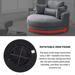 [Video] Welike Swivel Accent Barrel Modern Dark Grey Sofa Lounge Club Big Round Chair with Storage Ottoman Linen Fabric for Living Room Hotel with Pillows,2PCS.