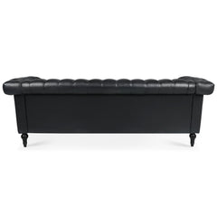 Traditional Black PU 3-Seater Sofa with Removable Cushions and Birch Legs, 83.66 Inch Width