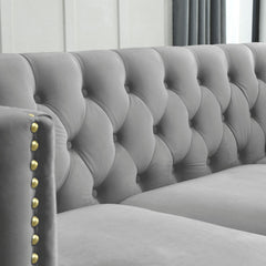 {Contact us for 3D modeling}  Velvet Sofa for Living Room,Buttons Tufted Square Arm Couch, Modern Couch Upholstered Button and Metal Legs, Sofa Couch for Bedroom, Grey Velvet .2PCS