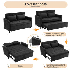 Contemporary 56.9' Loveseat Sofa Bed Sleeper with Reversible Backrest, Side Pockets, USB Ports, Phone Holder, Black Chenille