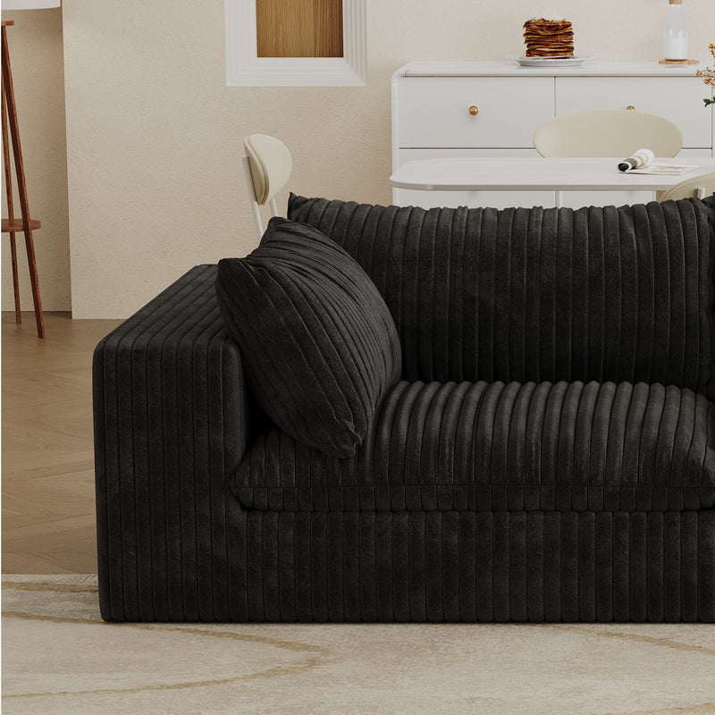 Cloud Sofa,Corduroy Fabric,Deep Seat Couches,Double-layer design,Removable Cushion,No Assembly, DIY Combination for Living room, Bedroom,Conference room ,Apartment,Black