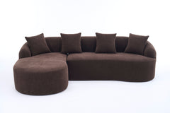 Compression Sponge L-Shape Sectional Sofa with Curved Chaise, Brown Modular Chenille Couch No Assembly Required, 30D High-Density for Living Room Bedroom Apartment Lounge.