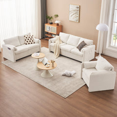 002 Fixed-Modern Accent Chair Single Seater - Plush Chenille Lounge Chair with High-Resilience Cushion, Compact Reading Chair for Living Room, Bedroom, Dorm Room & Apartment-Armchair, Ivory White