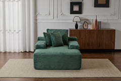 Oversized Chaise Lounge Chair Cozy Cloud Couch, Modern Plush Corduroy Upholstered Sleeper Sofa Daybed with 3 Throw Pillows and Wide Armrest for Living Room, No Assembly Required,Green