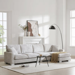 Modern Oversized L-shaped Sectional Sofa with Chaise and Free Pillows, Chenille Fabric, 119*55 Inches, Light Gray