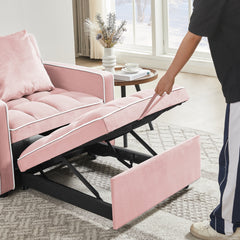 Modern Velvet Three-in-One Sofa Bed Chair with Adjustable Backrest in Pink