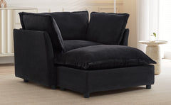 Modern Armchair Sofa 47' Cozy Upholstered Sofa Chair with Movable Ottoman, Black Chenille, Wide Seat & Curved Armrests