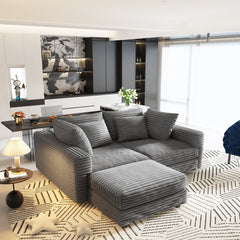 104.3 ' Plush Corduroy 4-Seat Sofa, Modern Comfy Upholstered Sofa Cloud Couch, Deep Seat Couches with Soft Pillows and 2 Ottomans, Convertible Sofa Lounge Chair, for Living Room,Apartment,Office,Grey