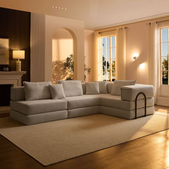Oversized Upholstered Sectional Sofa Couch Set, Modular 118.2 ' L Shaped Floor Living Room Sofa Set With 6 Pillows, DIY Combination Sofa Couch for living rooms, apartments,bedrooms, Light Grey
