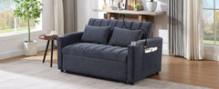 Convertible Sofa Bed Loveseat with USB Ports, Side Pockets, Cup Holders, and Phone Holder in Blue Grey Bella Fabric, 55.9'