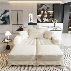 82.7 ' Plush Corduroy 3-Seat Sofa, Modern Comfy Upholstered Sofa Cloud Couch, Deep Seat Couches with Soft Pillows and 2 Ottomans, Convertible Sofa Lounge Chair, for Living Room,Apartment,Office,Beige