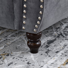 58.8' Chesterfield Sofa Grey Velvet for Living Room, 2 Seater Sofa Tufted Couch with Rolled Arms and Nailhead for Living Room, Bedroom, Office, Apartment, two pillowsW834S00069