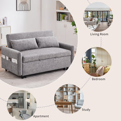 Contemporary Grey Pull Out Sleep Sofa Bed Loveseat with Adjustable Backrest, Storage Pockets, USB Ports and 2 Soft Pillows