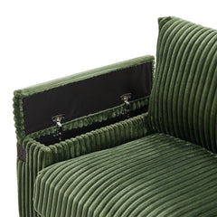 Modern 4-Seater Corduroy Sofa with USB Ports, Hidden Storage Arms, Flip-Top Cup Holders, Green, 133'