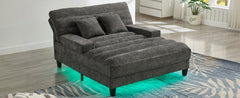 Modern Chaise Lounge Sofa 57.1' Sofa Bed with Adjustable Backrest and LED Light Strip, Grey Chenille Upholstered