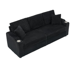 80-inch two-in-one folding sofa, foldable hidden lying function, corduroy fabric, equipped with cup holder and pillow, easily adapts to the living room space, black