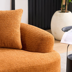LY-025S Curved Loveseat Orange Full Compression Sponge Sofa, 30D Chenille No-Assembly Compact Sofa for Small Spaces & Apartments, 65'L, 300 lbs, 3 Pillows