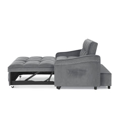 Loveseats Sofa Bed with Pull-out Bed,Adjsutable Back and Two Arm Pocket,TypeC and USB Charging with Copper nail,Grey (47'x53'x31')