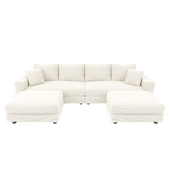 104.3 ' Plush Corduroy 4-Seat Sofa, Modern Comfy Upholstered Sofa Cloud Couch, Deep Seat Couches with Soft Pillows and 2 Ottomans, Convertible Sofa Lounge Chair, for Living Room,Apartment,Office,Beige