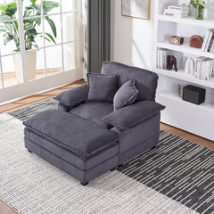 56.3 Inch Corduroy single sofa With  2 toss pillows and a ottoman ,Comfy Sofa- Deep Seat Couch for Living Room