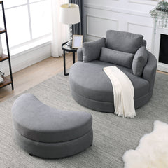 [Video] Welike Swivel Accent Barrel Modern Dark Grey Sofa Lounge Club Big Round Chair with Storage Ottoman Linen Fabric for Living Room Hotel with Pillows,2PCS.