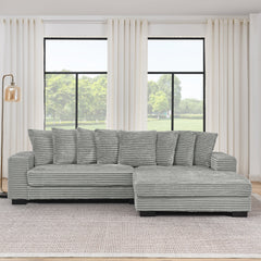 Corduroy Tufted Upholstered Sleeper Sectional Sofa, L-Shaped Modular Convertible Sofa , Can freely change the position of the footrests-Gray(Assembly is required)