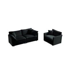 2 Seater Loveseat and Chair Set, 2 Piece Sofa & Chair Set, Loveseat and Accent Chair , 2-Piece Upholstered Chenille Sofa Living Room Couch Furniture(1+2 Seat ) ,Black Chenille