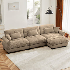 Super Comfort Oversized Modular Velvet Sectional Sofa with Movable Ottoman, Camel, Convertible L Shaped Couch for Living Room
