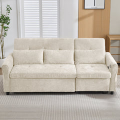 Beige 2-in-1 82' Three-seater Sofa with Pull-out Bed and Reversible Recliner, Chenille Upholstery