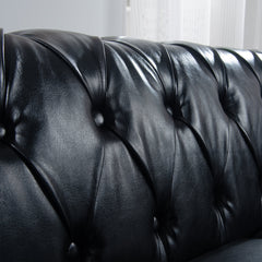 84.65' BLACK PU Rolled Arm Chesterfield Three Seater Sofa.