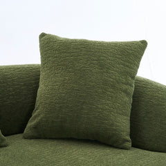 LY-025S Green Curved Loveseat: Compressed No Assembly, Chenille Small Sofa, 30D Sponge, Compact for Apartments, 65' L, 300Lbs, 3 Pillows