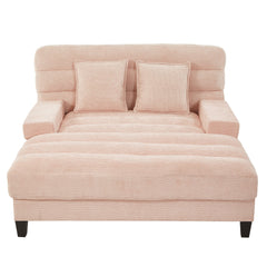 Modern Chaise Lounge Sofa 57.1' Sofa Bed with Adjustable Backrest and LED Light Strip, Pink Chenille Upholstered