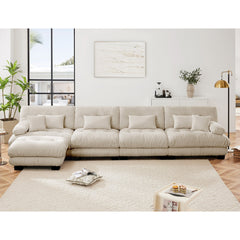 Free Combination, Modular Sectional Sofa,L Shaped Couch for Living Room, 4-Seater Comfy Cloud Couch with Convertible Ottoman, , Chenille Light coffee