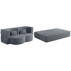 Modern Floor Sofa, with 2 Pillows, Convertible Teddy Fabric Foam Filled Bed, 15 inch Full Size Folding Mattress, Suitable for Living Room, Guest room, Game Room, Grey